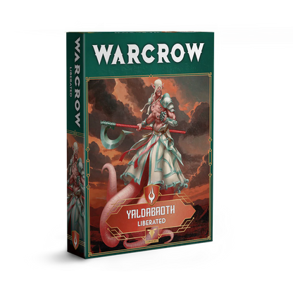 The product box for the Warcrow Yaldabaoth Liberated unit, featuring artwork of the unit