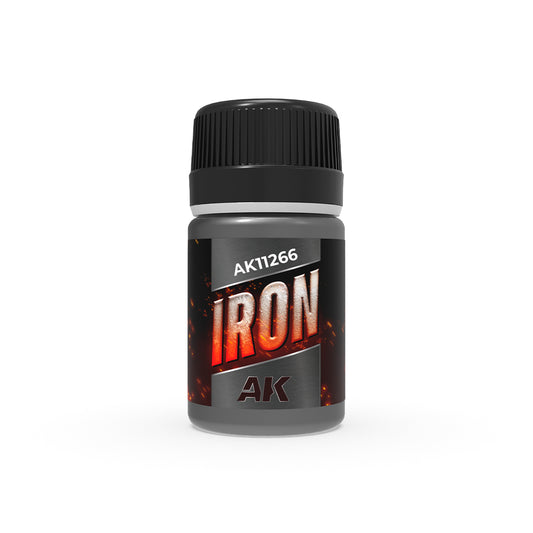A bottle of AK Interactive Effects: Iron Effect 35ml (AK11266), a special acrylic paint containing iron particles for creating authentic rust weathering.