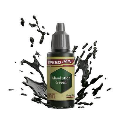 An 18ml dropper bottle of The Army Painter Speedpaint - Absolution Green, a one-coat paint for miniatures. Available at Charon Games NZ.