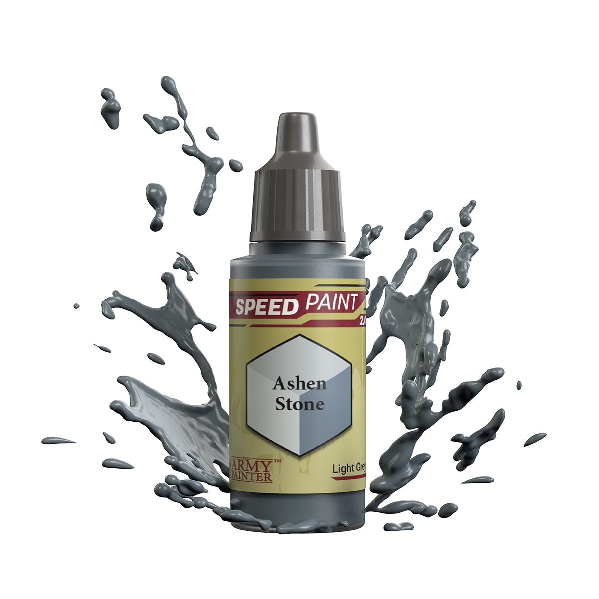 An 18ml dropper bottle of The Army Painter Speedpaint - Ashen Stone, a one-coat paint for miniatures. Available at Charon Games NZ.