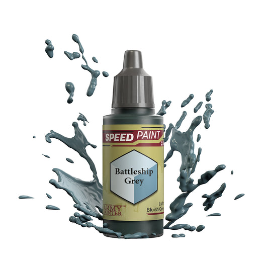 An 18ml dropper bottle of The Army Painter Speedpaint - Battleship Grey, a one-coat paint for miniatures. Available at Charon Games NZ.