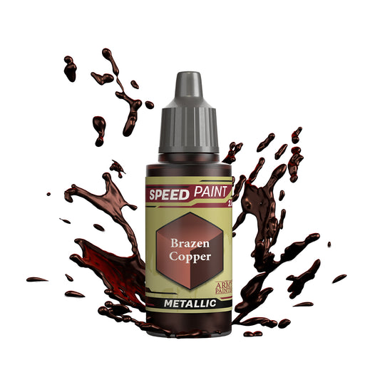 An 18ml dropper bottle of The Army Painter Speedpaint - Brazen Copper, a one-coat metallic paint for miniatures. Available at Charon Games NZ.