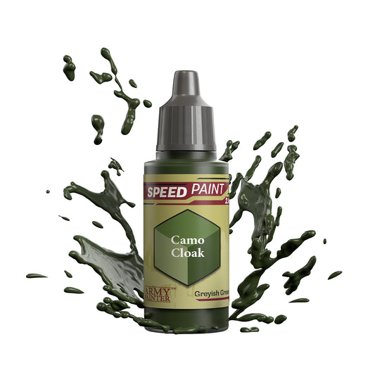 An 18ml dropper bottle of The Army Painter Speedpaint - Camo Cloak, a one-coat paint for miniatures. Available at Charon Games NZ.