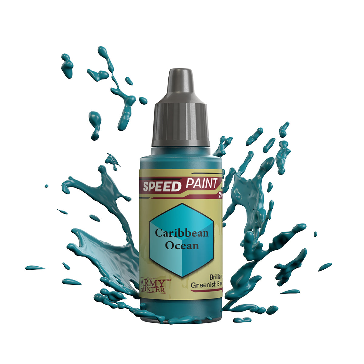 An 18ml dropper bottle of The Army Painter Speedpaint - Caribbean Ocean, a one-coat paint for miniatures. Available at Charon Games NZ.