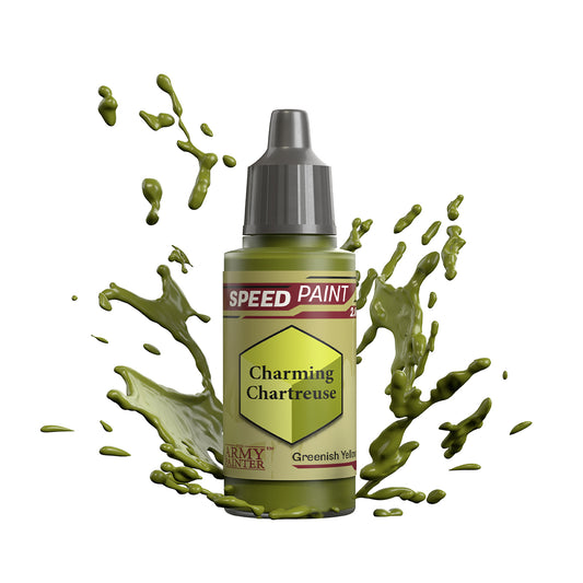 An 18ml dropper bottle of The Army Painter Speedpaint - Charming Chartreuse, a one-coat paint for miniatures. Available at Charon Games NZ.