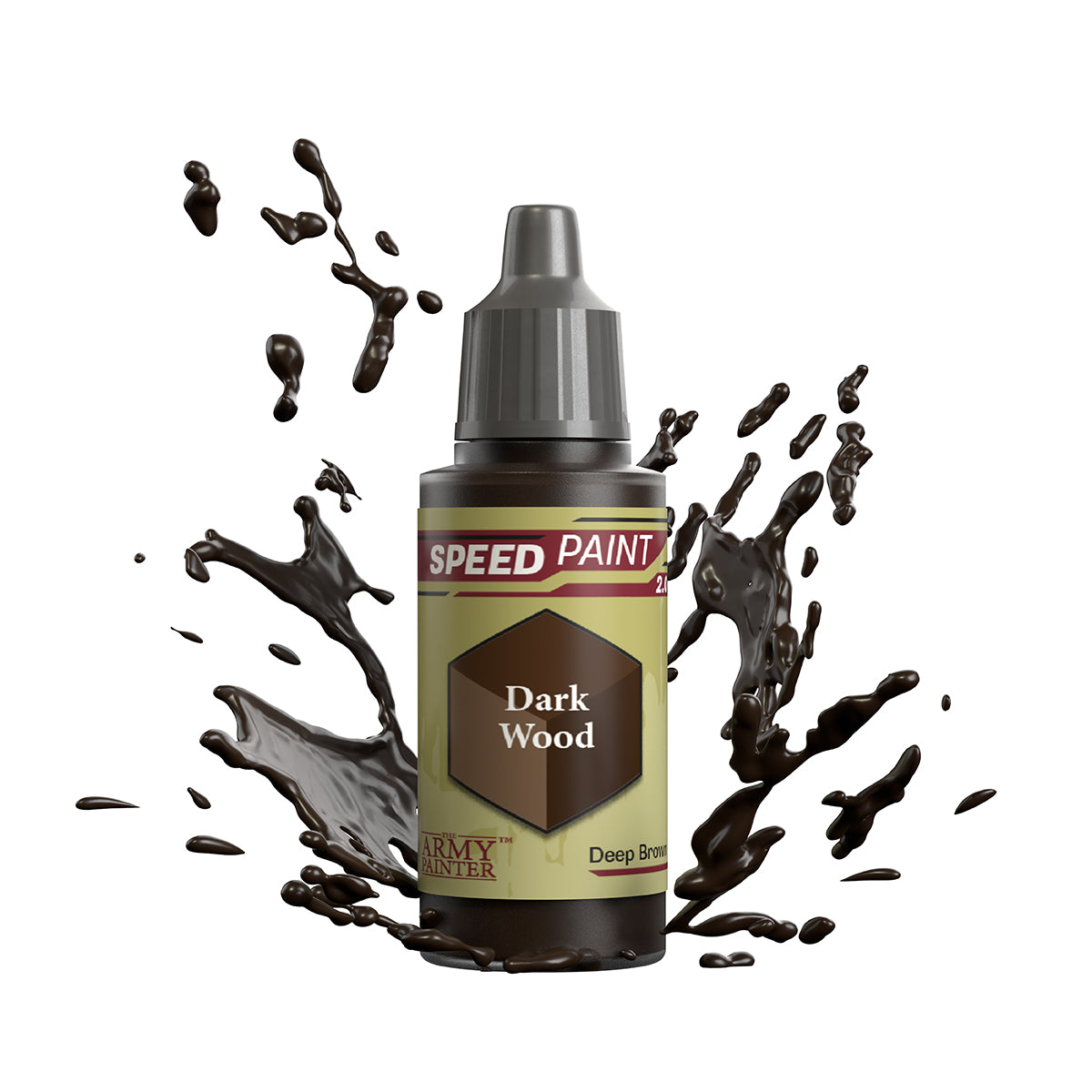 An 18ml dropper bottle of The Army Painter Speedpaint - Dark Wood, a one-coat paint for miniatures. Available at Charon Games NZ.