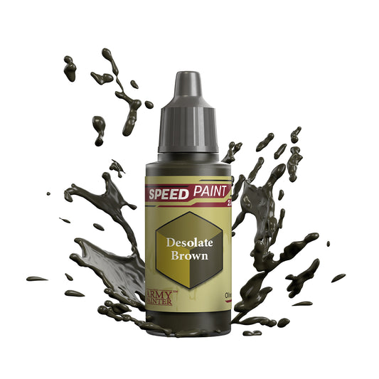 An 18ml dropper bottle of The Army Painter Speedpaint - Desolate Brown, a one-coat paint for miniatures. Available at Charon Games NZ.