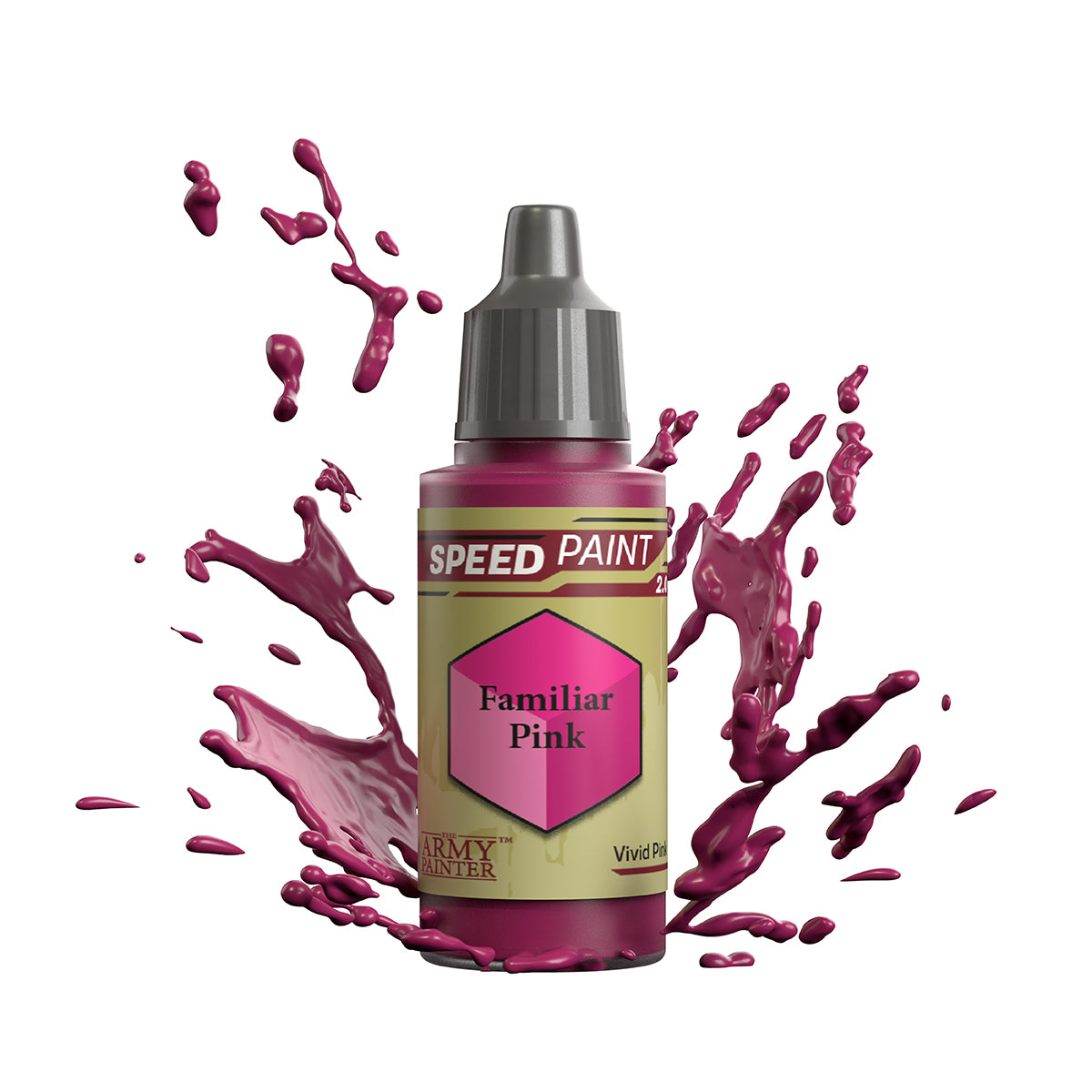 An 18ml dropper bottle of The Army Painter Speedpaint - Familiar Pink, a one-coat paint for miniatures. Available at Charon Games NZ.