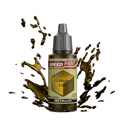 An 18ml dropper bottle of The Army Painter Speedpaint - Glittering Loot, a one-coat metallic paint for miniatures. Available at Charon Games NZ.