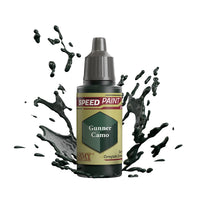 An 18ml dropper bottle of The Army Painter Speedpaint - Gunner Camo, a one-coat paint for miniatures. Available at Charon Games NZ.