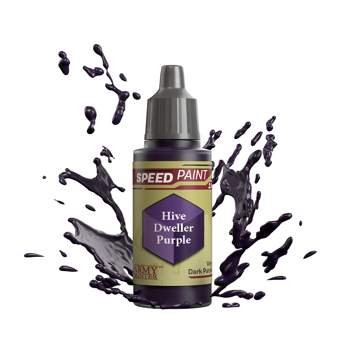 An 18ml dropper bottle of The Army Painter Speedpaint - Hive Dweller Purple, a one-coat paint for miniatures. Available at Charon Games NZ.