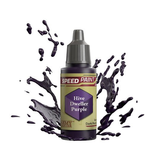 An 18ml dropper bottle of The Army Painter Speedpaint - Hive Dweller Purple, a one-coat paint for miniatures. Available at Charon Games NZ.
