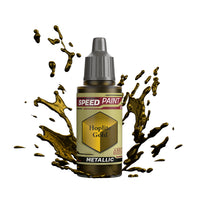 An 18ml dropper bottle of The Army Painter Speedpaint - Hoplite Gold, a one-coat metallic paint for miniatures. Available at Charon Games NZ.