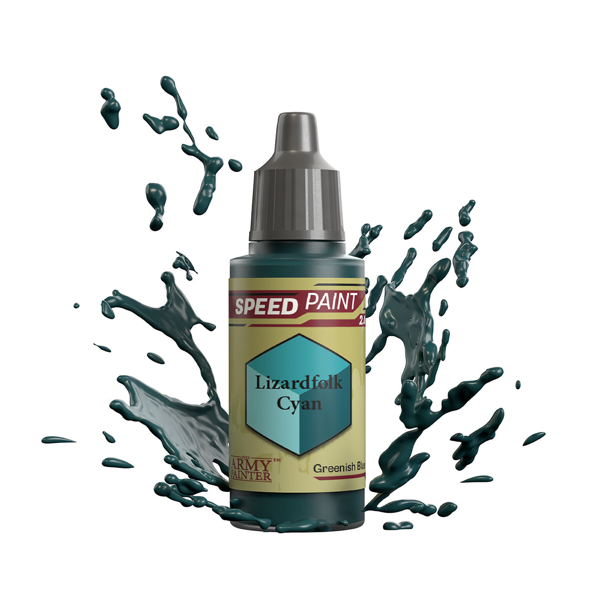 An 18ml dropper bottle of The Army Painter Speedpaint - Lizardfolk Cyan, a one-coat paint for miniatures. Available at Charon Games NZ.