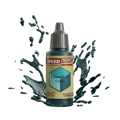 An 18ml dropper bottle of The Army Painter Speedpaint - Lizardfolk Cyan, a one-coat paint for miniatures. Available at Charon Games NZ.