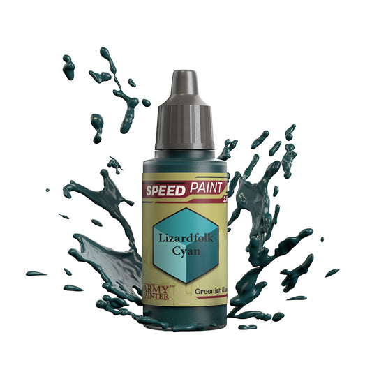 An 18ml dropper bottle of The Army Painter Speedpaint - Lizardfolk Cyan, a one-coat paint for miniatures. Available at Charon Games NZ.