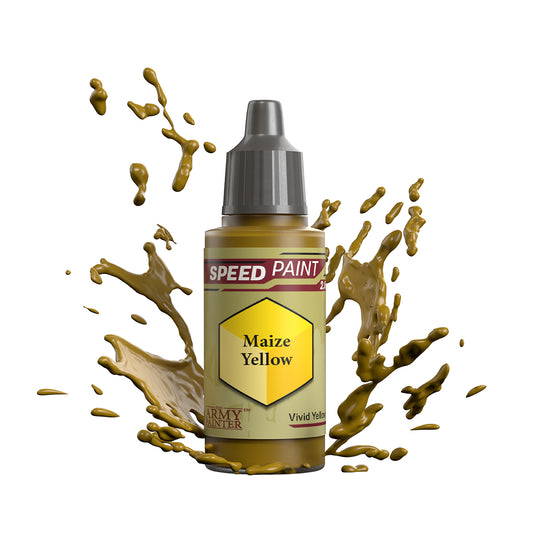 An 18ml dropper bottle of The Army Painter Speedpaint - Maize Yellow, a one-coat paint for miniatures. Available at Charon Games NZ.
