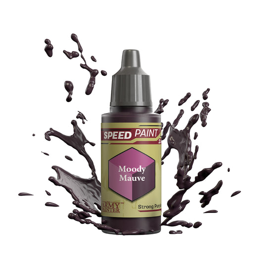 An 18ml dropper bottle of The Army Painter Speedpaint - Moody Mauve, a one-coat paint for miniatures. Available at Charon Games NZ.