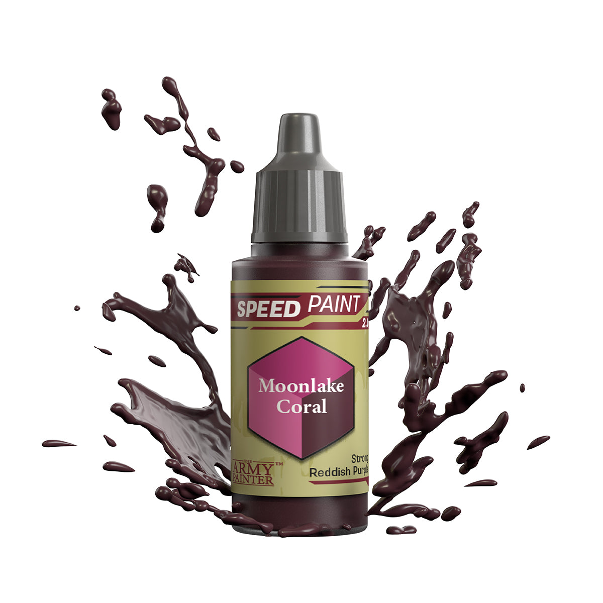 An 18ml dropper bottle of The Army Painter Speedpaint - Moonlake Coral, a one-coat paint for miniatures. Available at Charon Games NZ.
