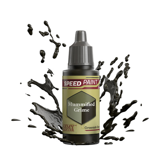 An 18ml dropper bottle of The Army Painter Speedpaint - Mummified Grime, a one-coat paint for miniatures. Available at Charon Games NZ.