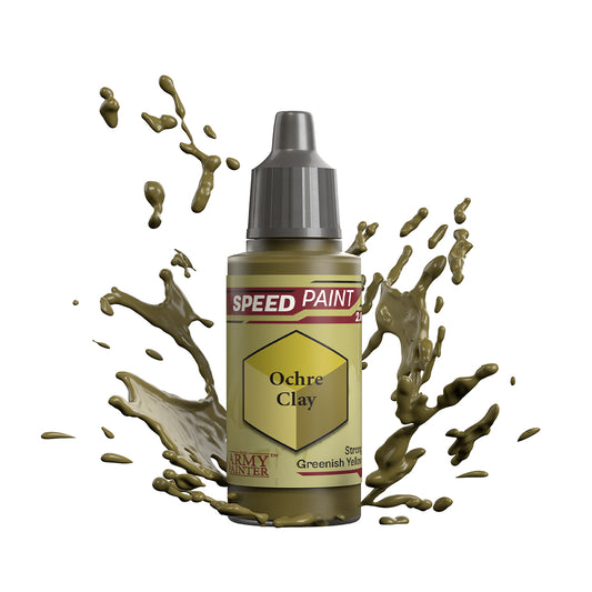 An 18ml dropper bottle of The Army Painter Speedpaint - Ochre Clay, a one-coat paint for miniatures. Available at Charon Games NZ.