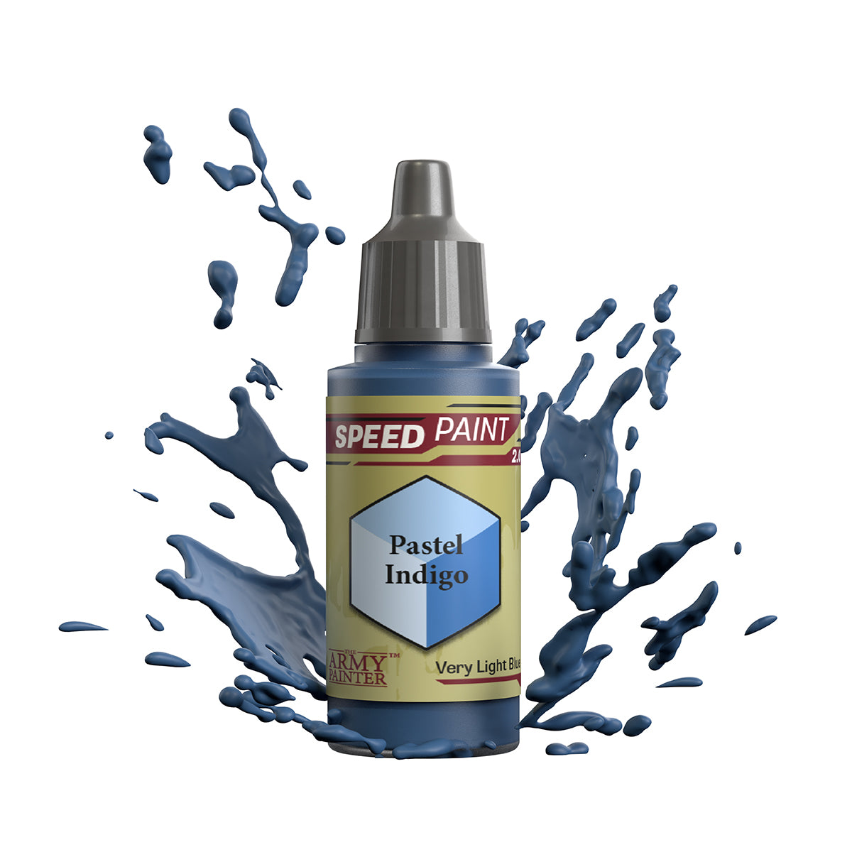 An 18ml dropper bottle of The Army Painter Speedpaint - Pastel Indigo, a one-coat paint for miniatures. Available at Charon Games NZ.
