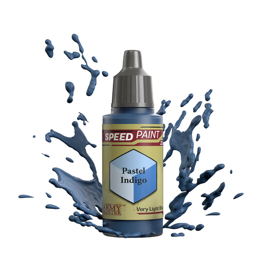 An 18ml dropper bottle of The Army Painter Speedpaint - Pastel Indigo, a one-coat paint for miniatures. Available at Charon Games NZ.
