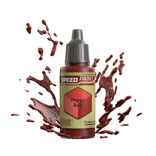 An 18ml dropper bottle of The Army Painter Speedpaint - Poppy Red, a one-coat paint for miniatures. Available at Charon Games NZ.