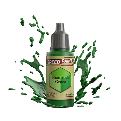 An 18ml dropper bottle of The Army Painter Speedpaint - Shamrock Green, a one-coat paint for miniatures. Available at Charon Games NZ.