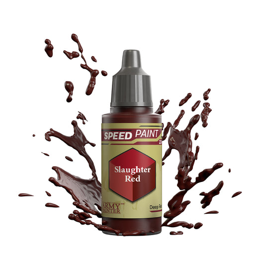 An 18ml dropper bottle of The Army Painter Speedpaint - Slaughter Red, a one-coat paint for miniatures. Available at Charon Games NZ.