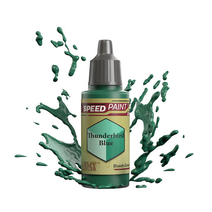 An 18ml dropper bottle of The Army Painter Speedpaint - Thunderbird Blue, a one-coat paint for miniatures. Available at Charon Games NZ.