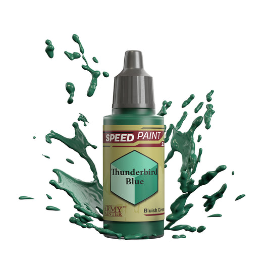 An 18ml dropper bottle of The Army Painter Speedpaint - Thunderbird Blue, a one-coat paint for miniatures. Available at Charon Games NZ.