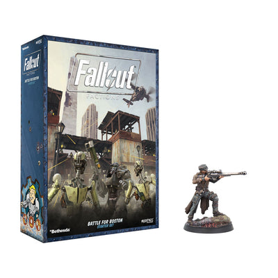 Front box art packaging for the Fallout: Factions - Battle for Boston Starter Set.