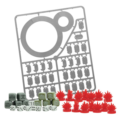 Bolt Action Order Dice, pin markers, and blast templates sprue