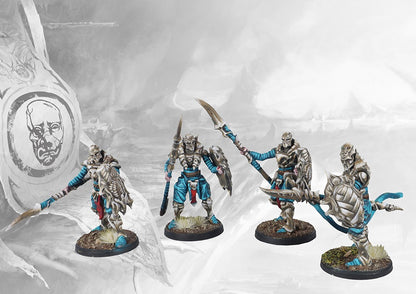 Four individual assembled miniatures from the Conquest Spires Dual Kit, showing options for Bound Clones or Onslaught Drones.