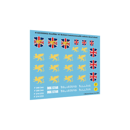 Waterslide transfer sheet for British Commonwealth vehicles and walkers