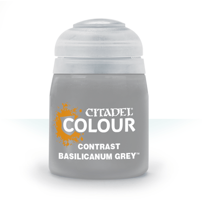 The official retail product paint pot for Citadel Contrast: Basilicanum Grey.