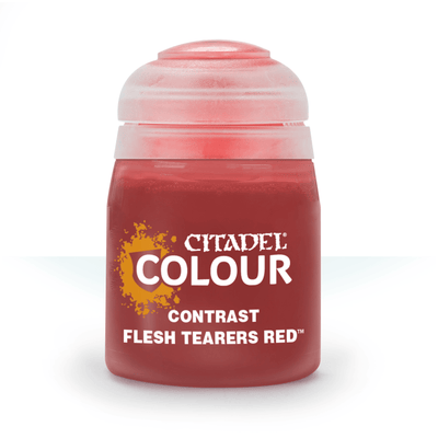 The official retail product paint pot for Citadel Contrast: Flesh Tearers Red.