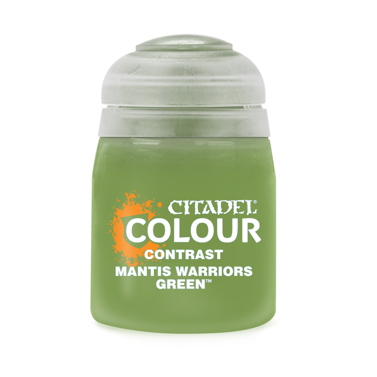 The official retail product paint pot for Citadel Contrast: Mantis Warriors Green.