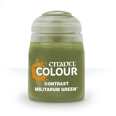 The official retail product paint pot for Citadel Contrast: Militarum Green.