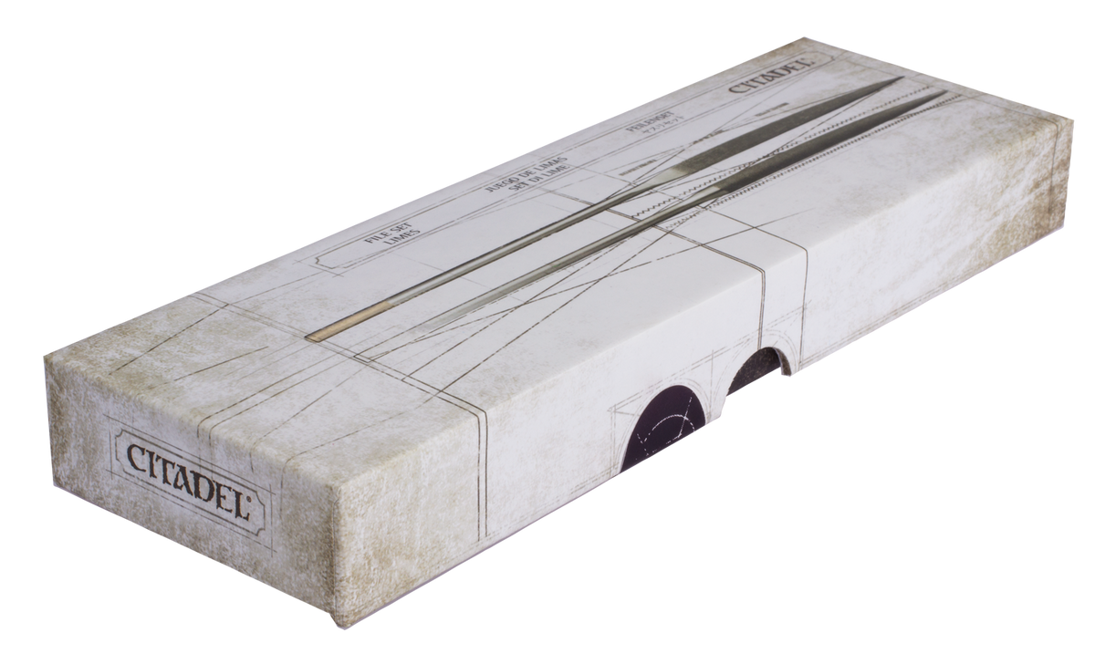 The official retail packaging for the Citadel Tools File Set showing two half-round files.