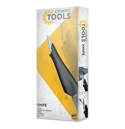 The official retail package for the Citadel Tools Knife, showing the hobby knife and spare blade safety container.