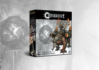 Box art for the Conquest Dweghom Hellbringer Drake Monster Expansion Set, featuring the large beast mounted with cannon barrels and a dwarf crew.