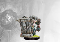 Fully painted Dweghom Herald of Stone miniature, showcasing the massive stone cage/shield used by the character for defensive support and elemental power.