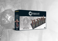 Box art for the Conquest Dweghom Initiates Regiment Expansion Set (Dual Kit), featuring core infantry behind a shield wall (can also build Hold Thanes).