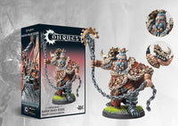 Box art and painted model display for the Conquest Dweghom Raegh Drake Rider Character, showing the dwarf commander with fur mantle and chained weapon.