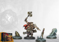 Fully painted Dweghom hero including Alekhaneros the Fire Thane, Flame Berserkers, Hold Thanes, and Fireforged on scenic bases.