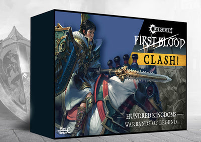 Front box art packaging for the Conquest: First Blood Clash! Warbands of Legend Hundred Kingdoms army set.