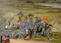 Fully painted Sorcerer Kings miniatures including Anveshak the Outcast, Djinn, Efreet Sword Dancers, and Ghols on display bases.