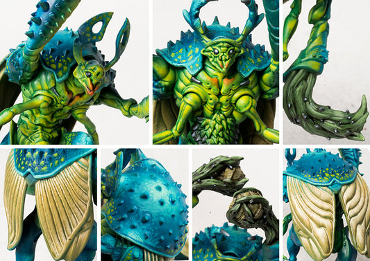 A collection of close-up detail shots showing the insectoid wings, spined organic armor plates, and crushing claws of the Gallowglass Wardens miniatures.